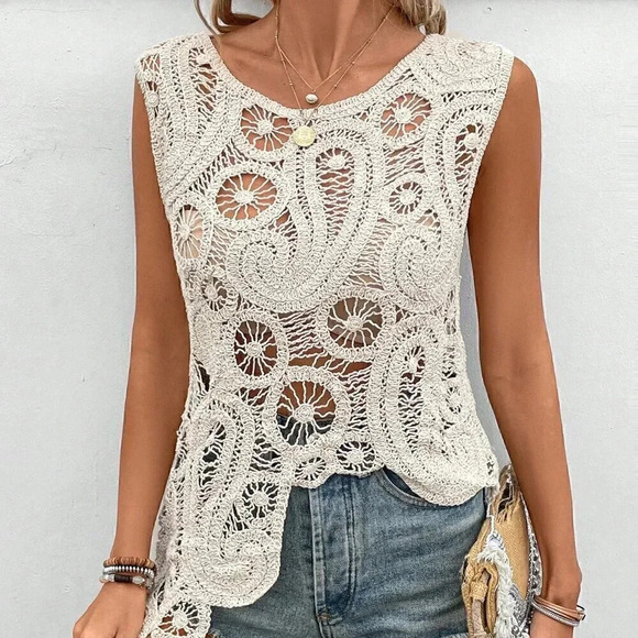 Apricot Casual Women's Vacation Irregular Hem Knit Top - Picture 4 of 5